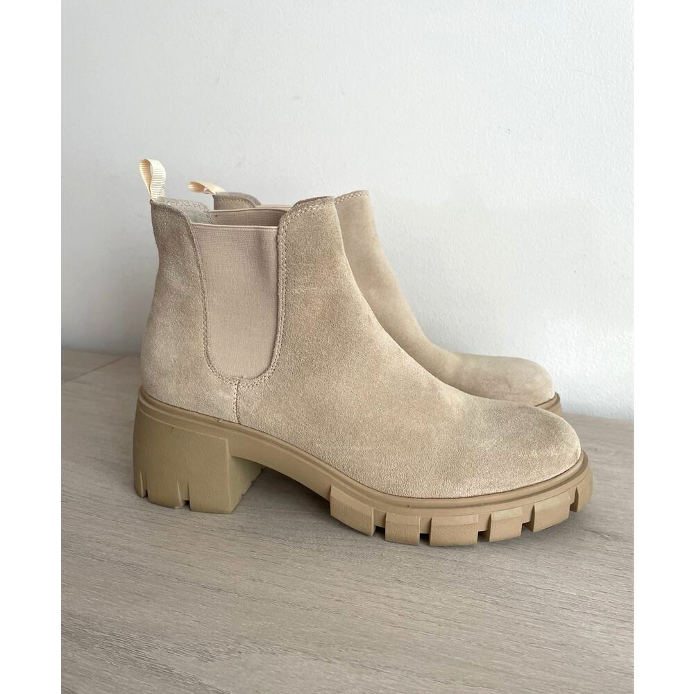 Steve Madden Womens Howler Ankle Boots 8.5 Sand Suede Leather Lug Sole Chunky